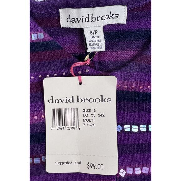 David Brooks Sweater Womens Small Purple Striped Pullover V-Neck Wool Blend - Picture 2 of 7